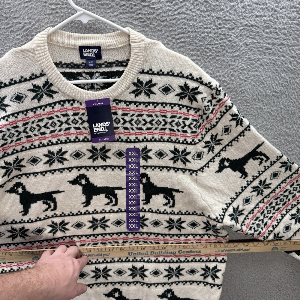 Lands End Sweater Adult XXL Multicolor Fair Isle Knit Crewneck Geometric Dog NEW - Picture 3 of 13